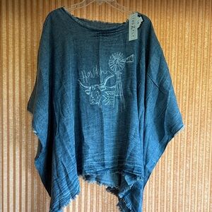 Two 2 Fly Blue Lightweight Denim Poncho Top